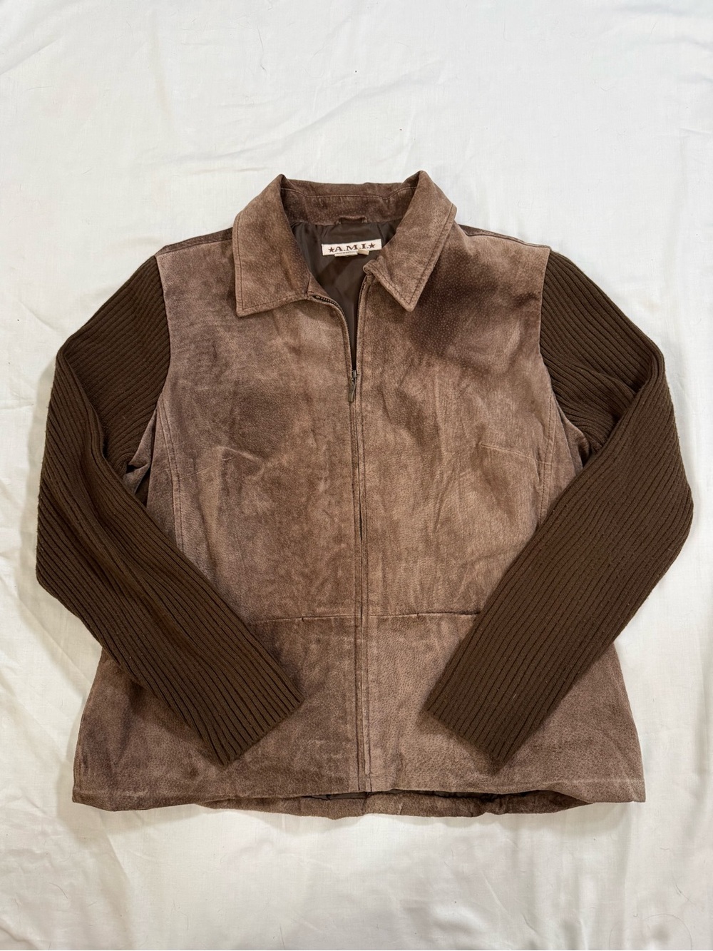 Ami Alexandre Mattiussi Brown Suede Body Jacket with Dark Brown Knit Sleeves